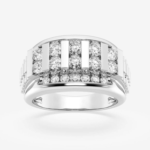 1 1/2 CTW Round Lab Grown Diamond Men's Floating Bar Wedding Band - Picture 2 of 6